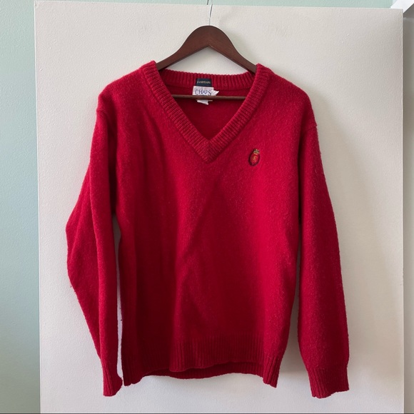 Vintage red Shetland wool Ralph Lauren Chaps v-neck sweater ❤️ - Picture 1 of 7